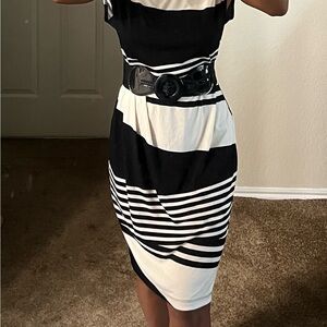 B. Smart Black and White Midi Dress